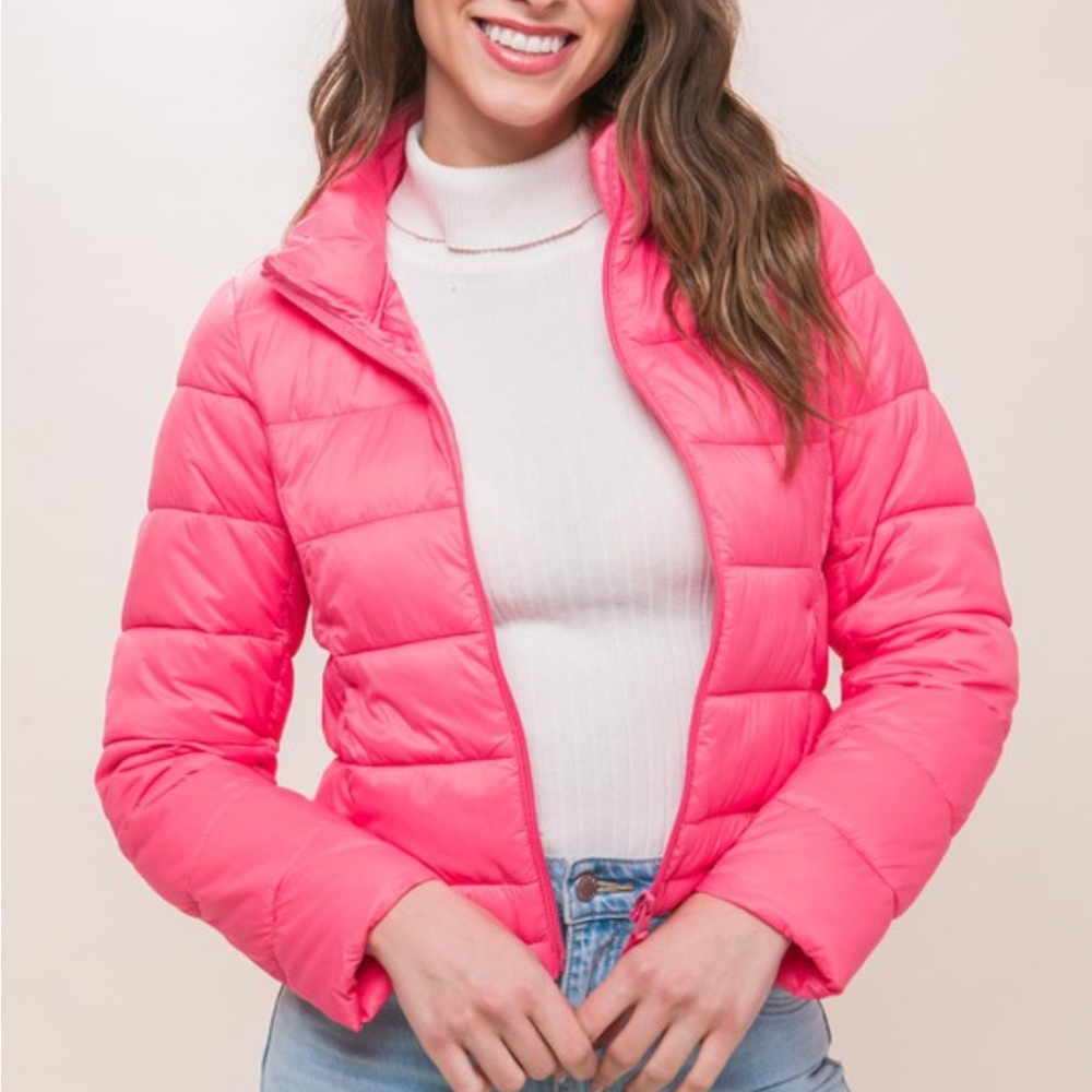 Pink puffer jacket